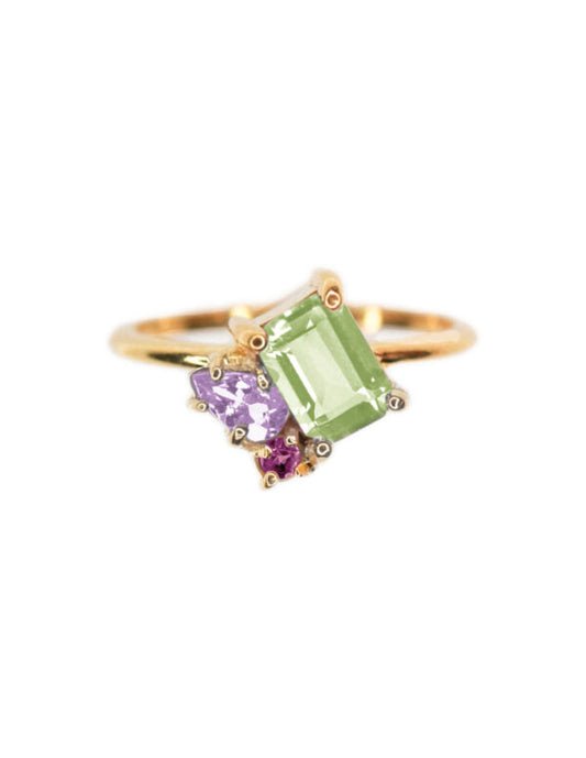 Anillo Ara piedras naturales peridoto, rodolita y amatista plata .925 Sancjewelry