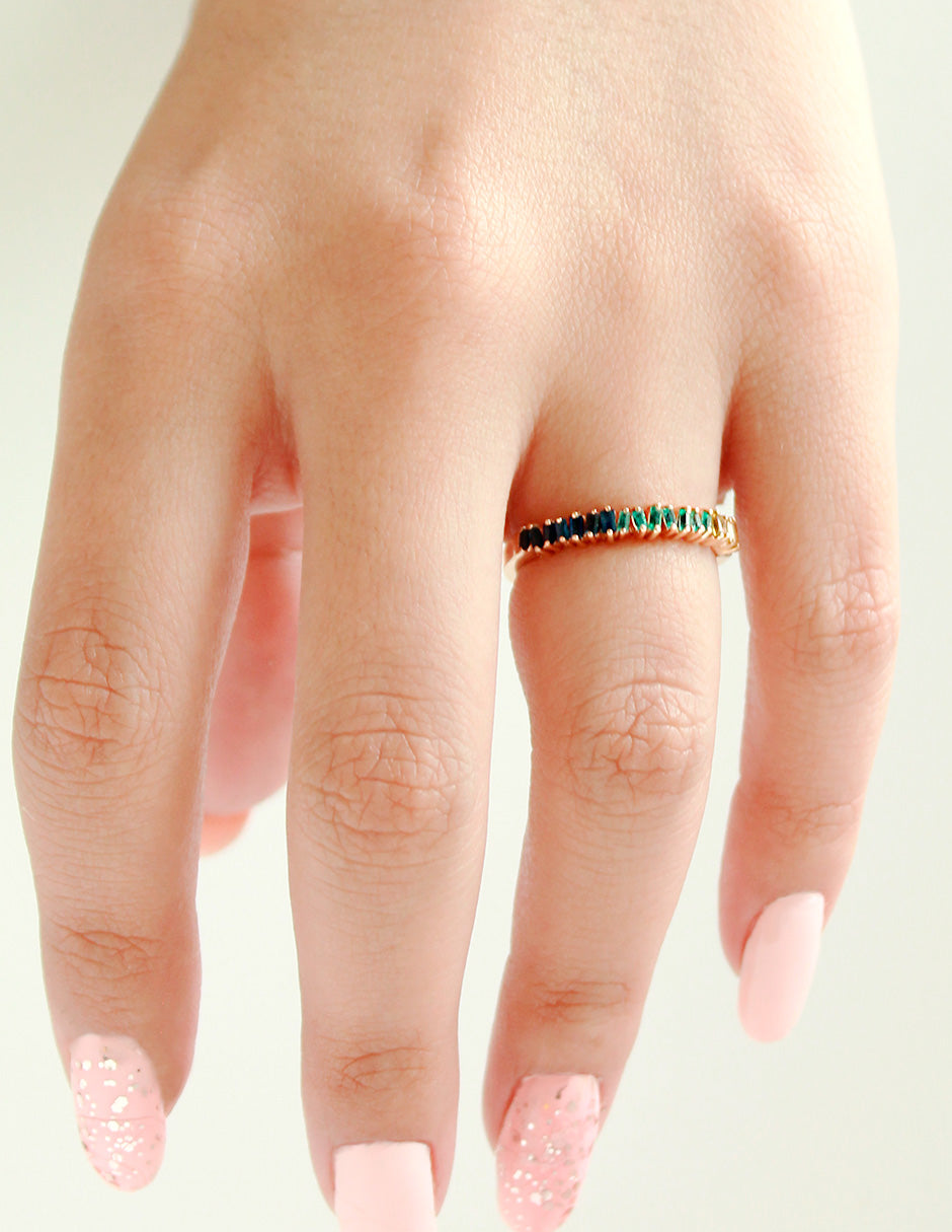 Anillo Oro Baguette Zafiros