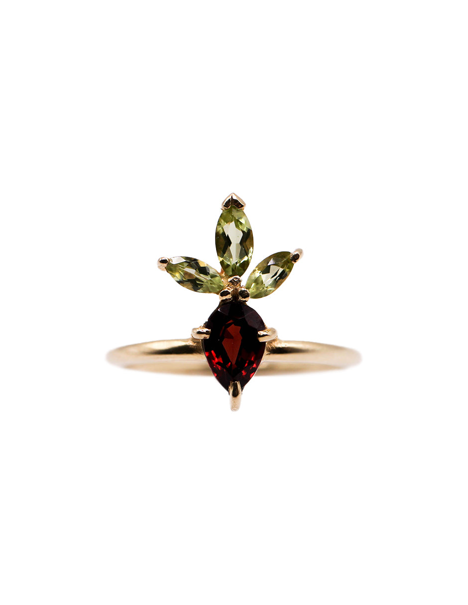 Anillo Fresa Granate y Peridoto