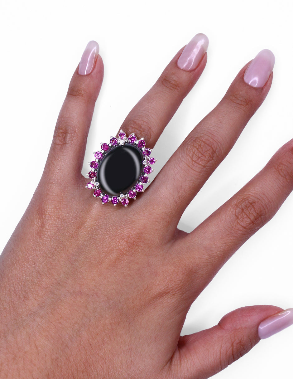 Anillo Raquel Onyx y rodolitas plata Sancjewelry