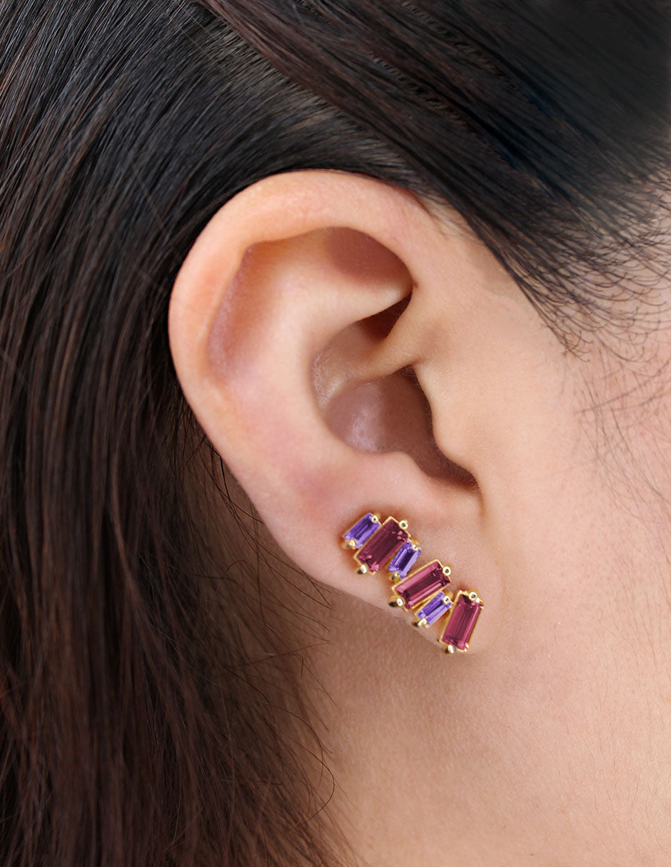 Aretes Baguette Amatista y Rodolita Sancjewelry
