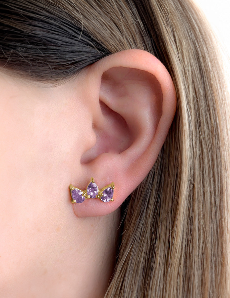 Aretes Gotas Amatista plata .925 baño de oro 14K Sanc Jewelry