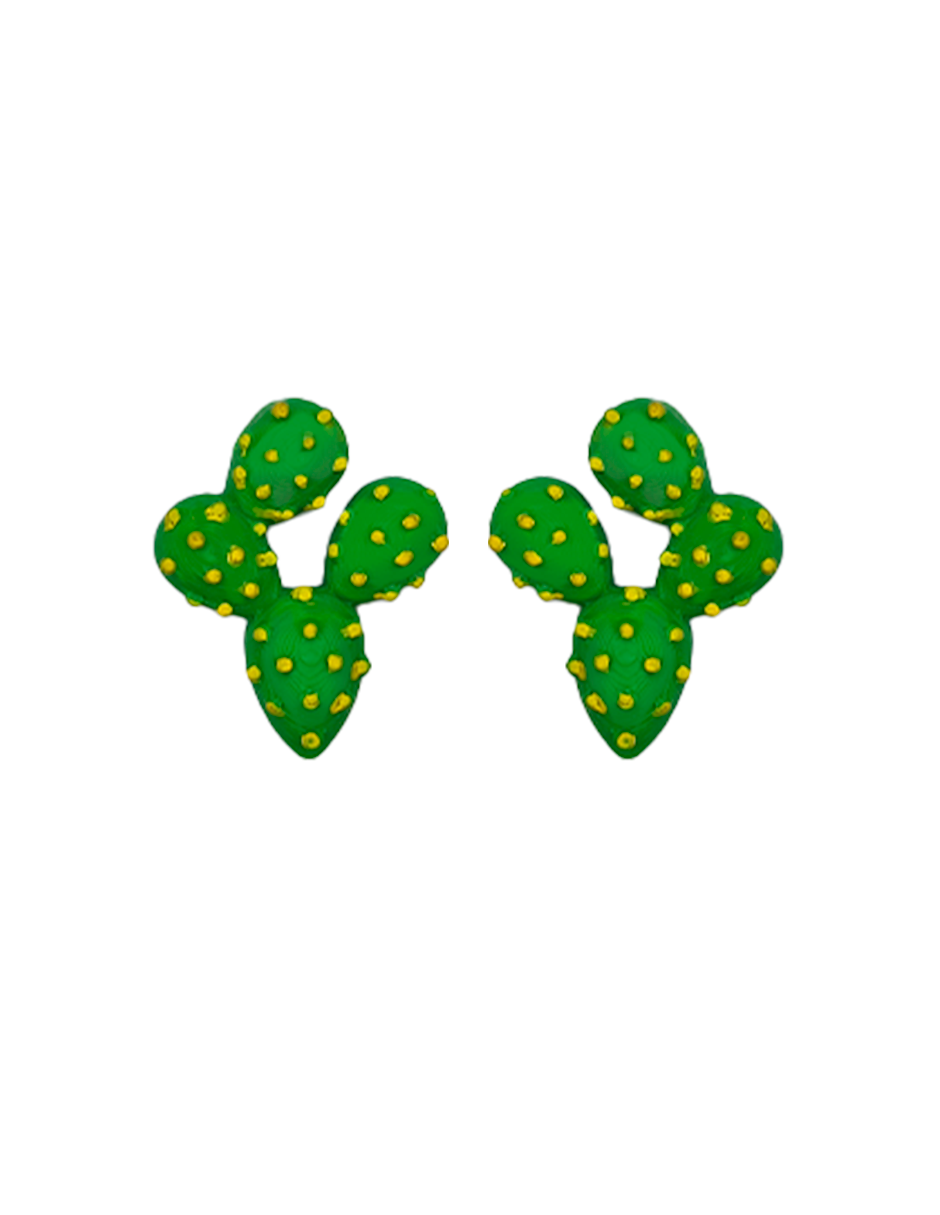 aretes nopales en pla color verde con poste de acero inoxidable y mariposa