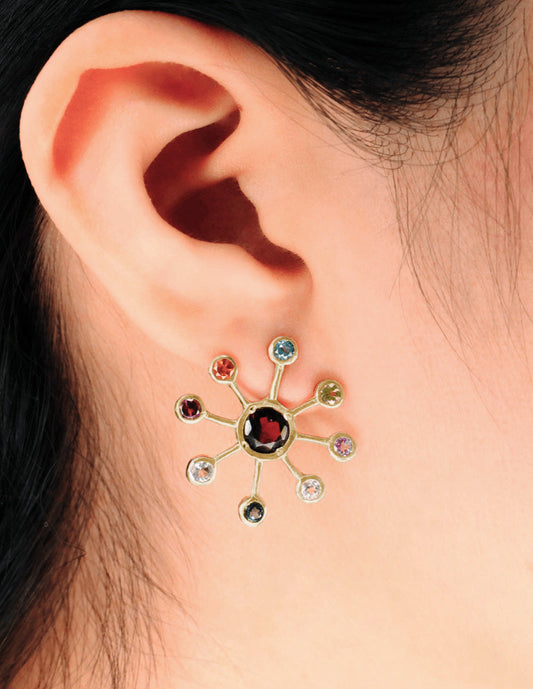 Aretes Sol Granates plata Sancjewelry