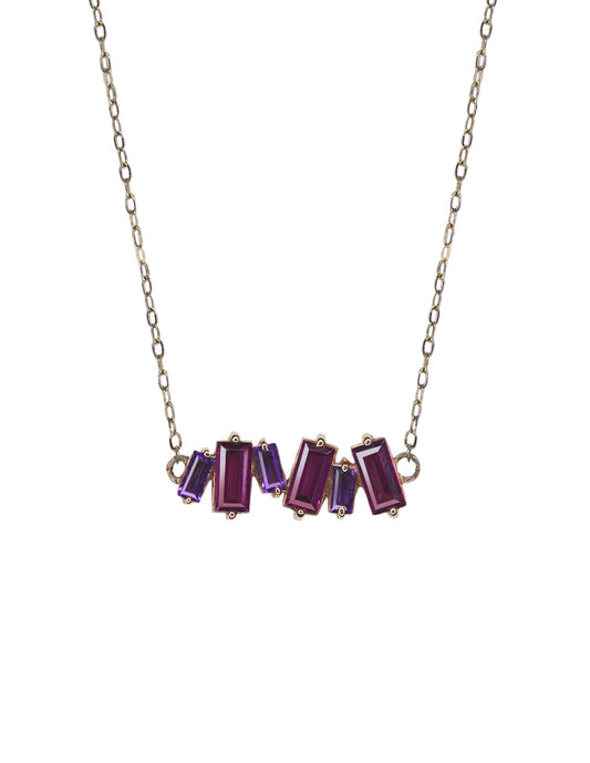 Collar Baguette Oro Amatista y Rodolita Sancjewelry
