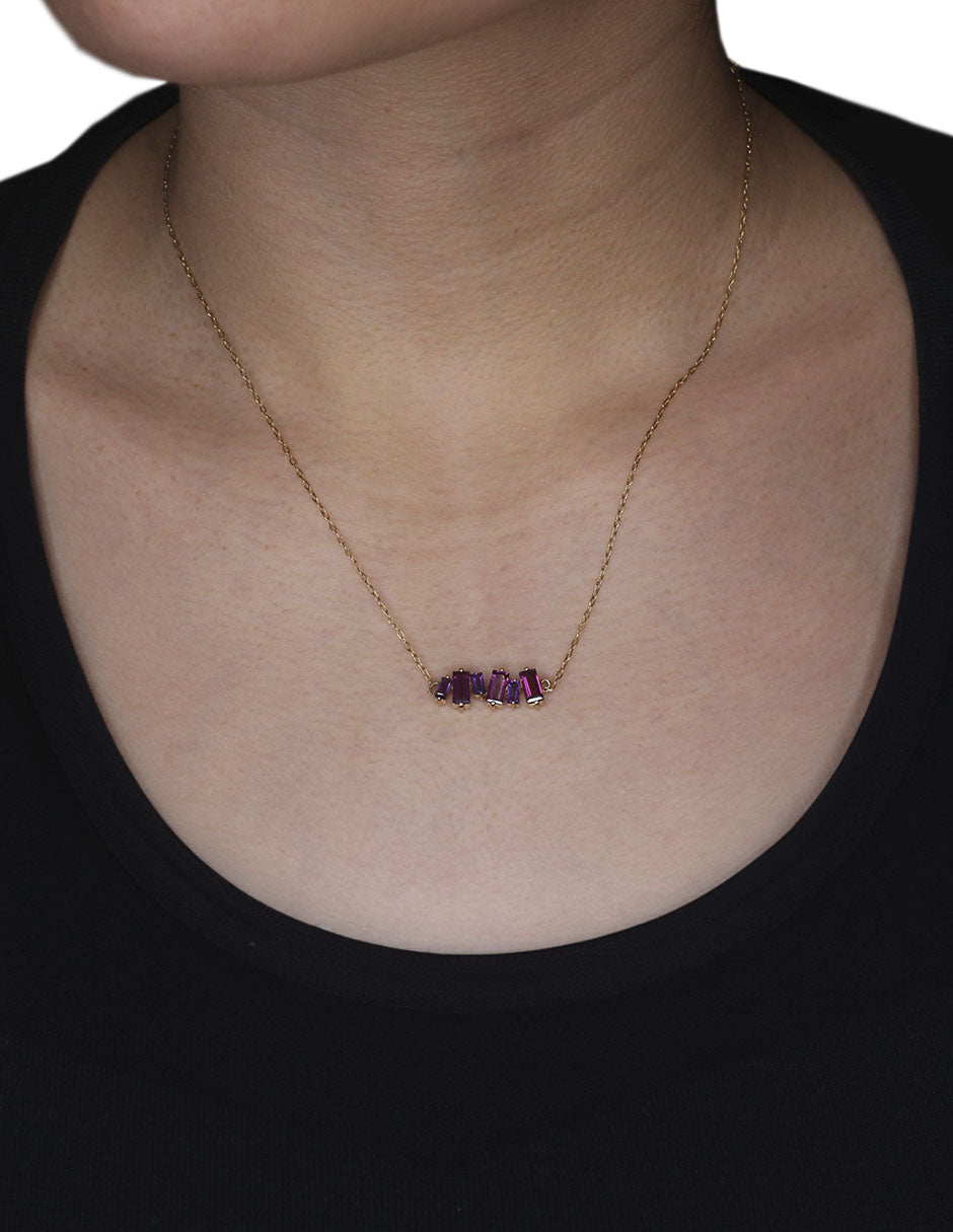 Collar Baguette Oro Amatista y Rodolita Sancjewelry
