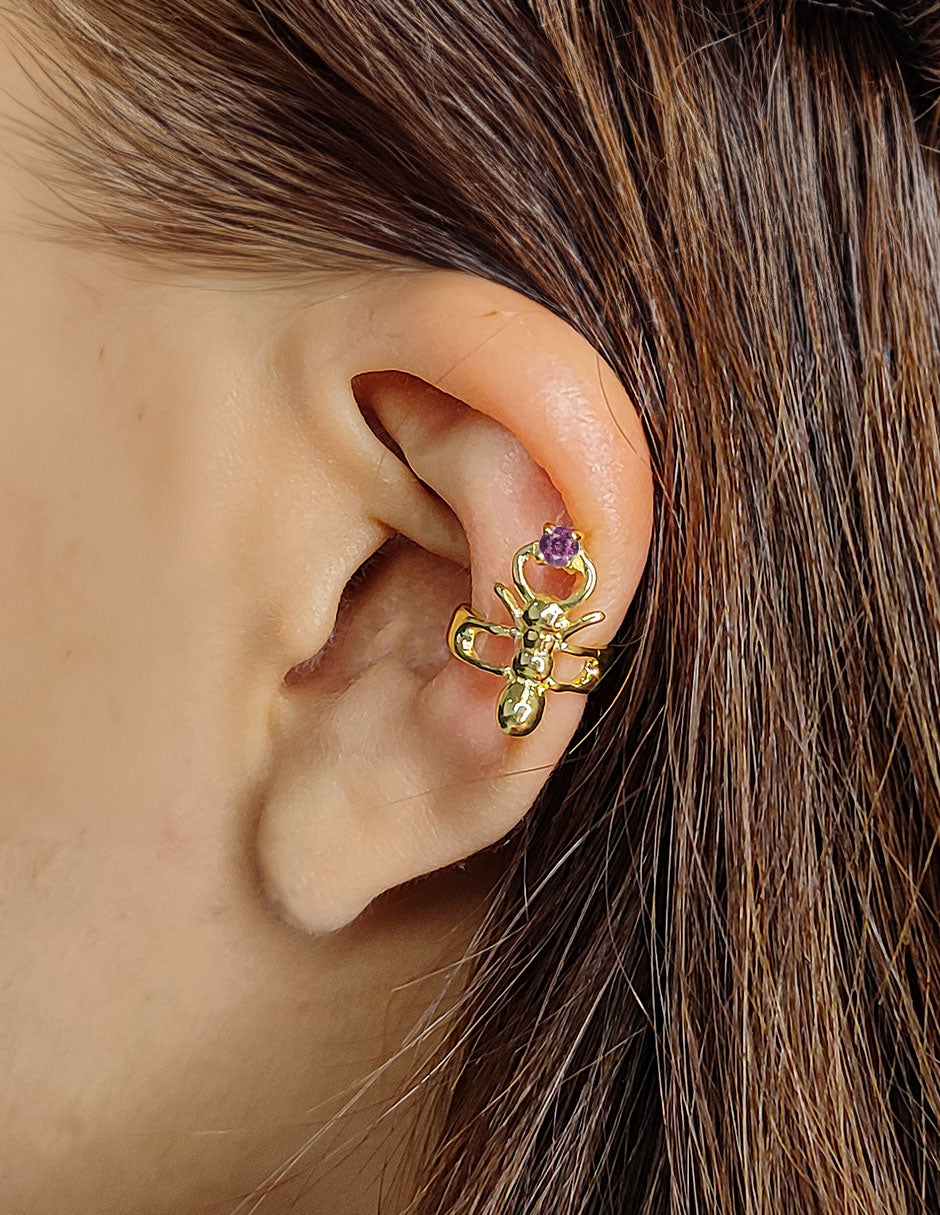 Earcuff Mini Hormiga plata con amatista Sancjewelry