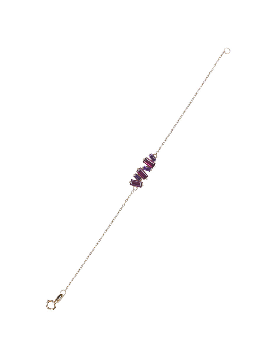 Pulsera Baguette Oro de 14K Amatista y Rodolita
