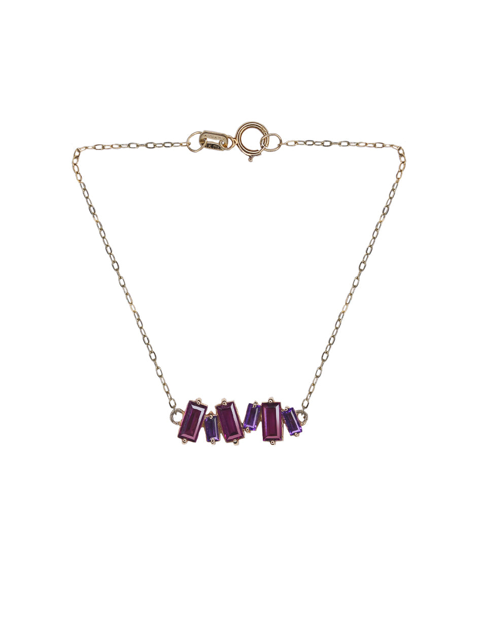 Pulsera Baguette Oro de 14K Amatista y Rodolita
