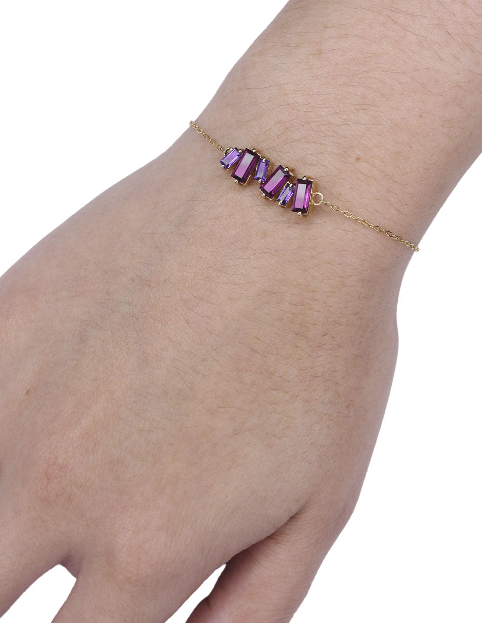 Pulsera Baguette Oro con Amatista y Rodolita Sancjewelry