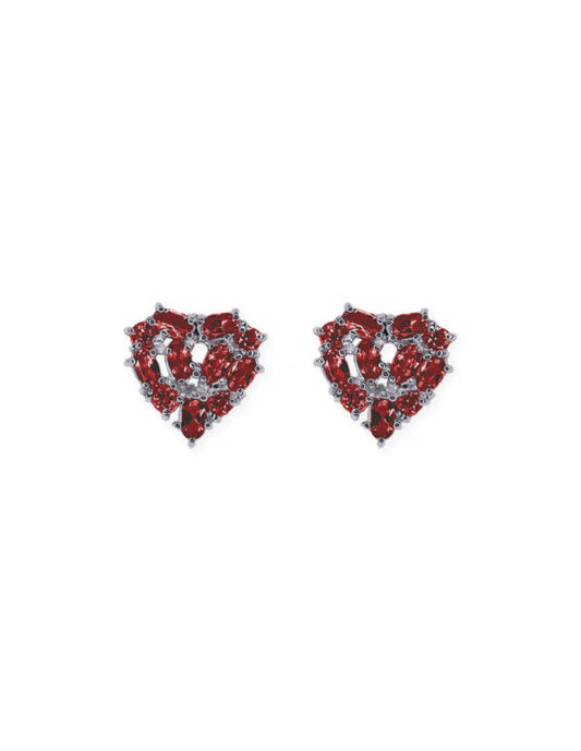 Aretes Corazón granate plata Sancjewelry