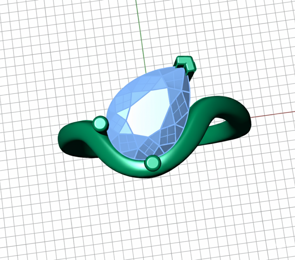 anillo de compromiso en render 3d con piedra en forma de pera