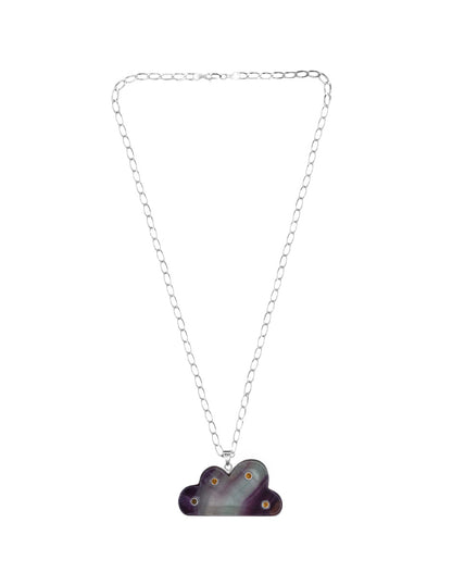 Collar Nube de plata .925 con piedra natural Fluorita e incrustaciones de citrinos sobre fondo neutro Sancjewelry