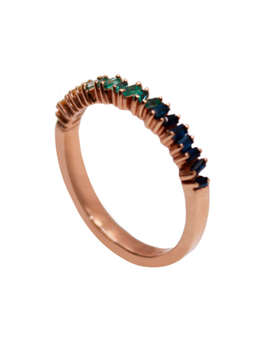 Anillo Oro Amarillo Baguette Zafiros