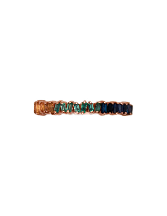Anillo Oro Rosa Baguette Zafiros