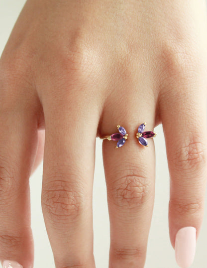 Anillo Flor piedras naturales Iolita Sancjewelry 