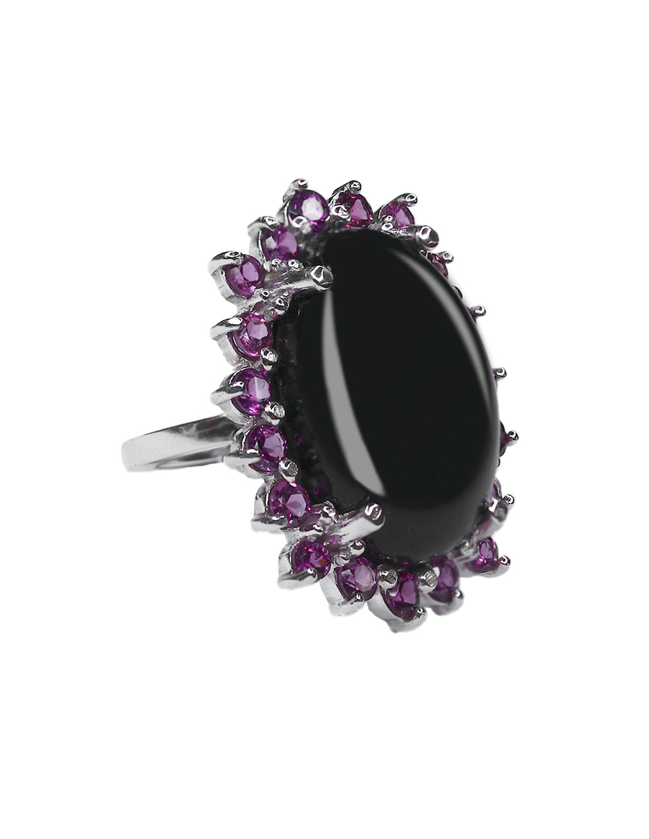 Anillo Raquel onyx y rodolitas plata Sancjewelry