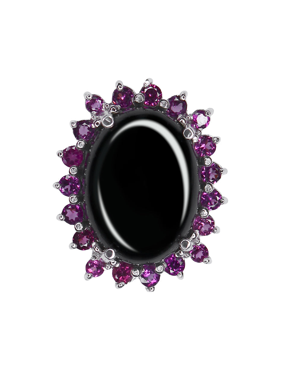 Anillo Raquel onyx y rodolitas plata Sancjewelry