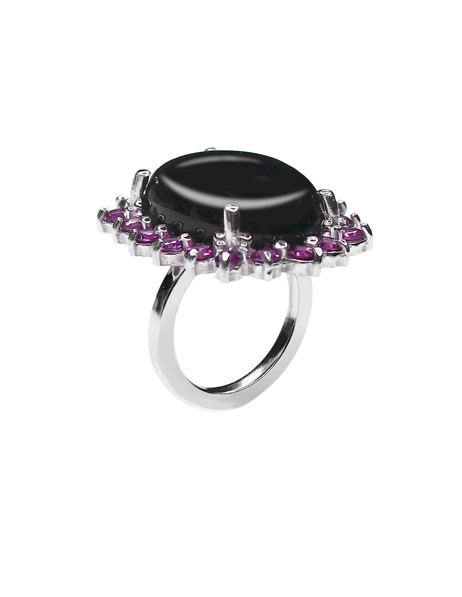 Anillo Raquel onyx y rodolitas plata Sancjewelry