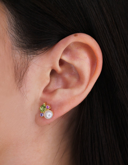Aretes Angie peridoto con perlas plata Sancjewelry