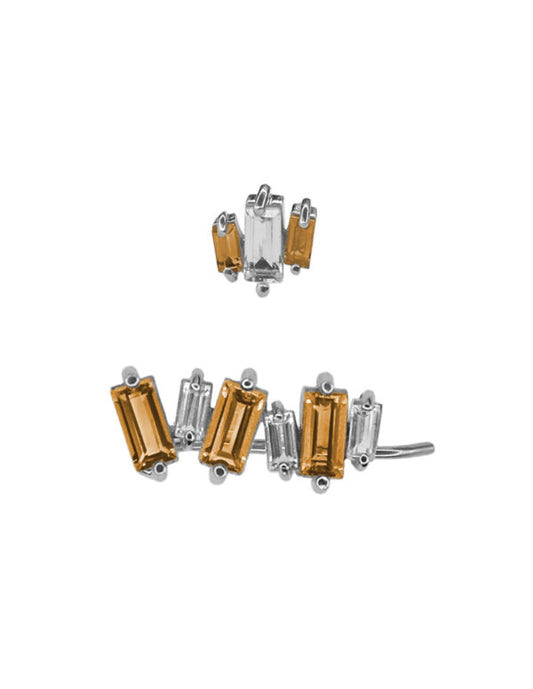 Aretes Climber Citrino y Topacio Blanco