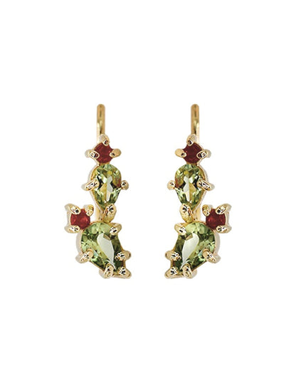Aretes Nopal plata .925 con peridotos verdes y granates rojos — Sanc Jewelry