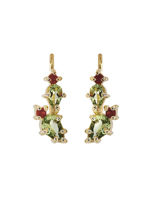 Aretes Nopal plata .925 con peridotos verdes y granates rojos — Sanc Jewelry