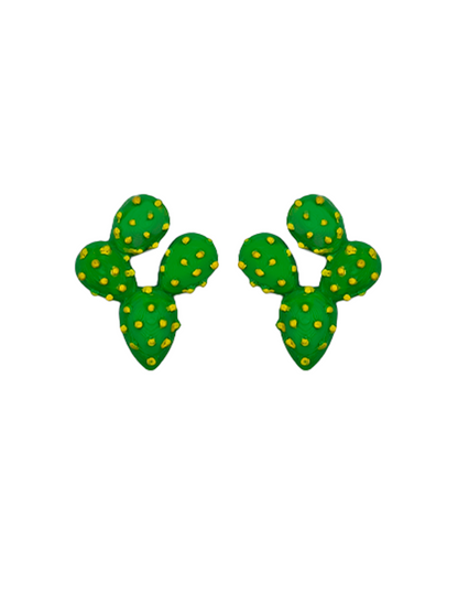 aretes nopales en pla color verde con poste de acero inoxidable y mariposa