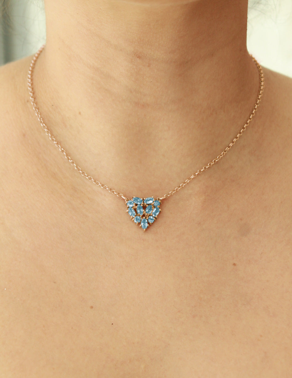 Collar Mini Corazón Topacio Azul