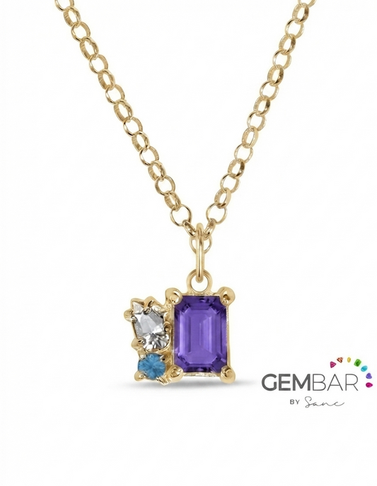 Collar ara en plata 925 con baño de oro de 14k amarillo con piedras naturales a elegir