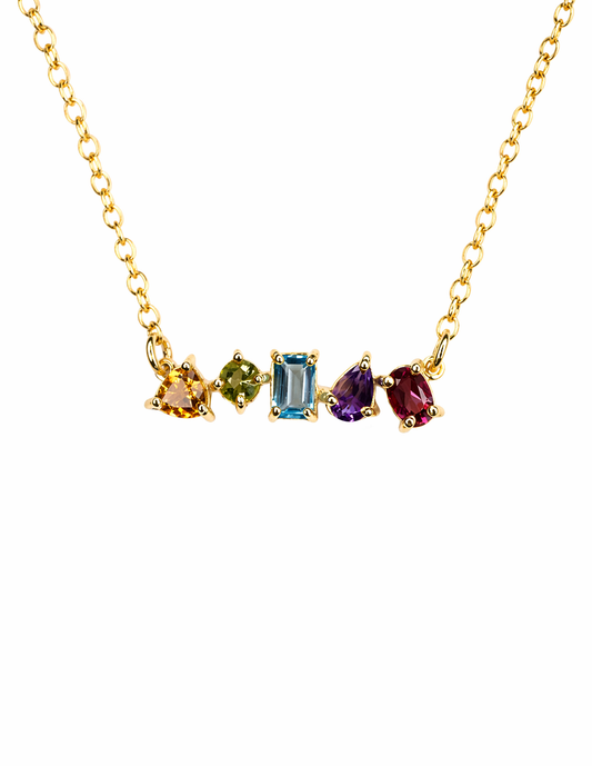 Collar maria rainbow en plata .925 con piedras naturales Citrino, peridoto, topacio azul, amatista, rodolita