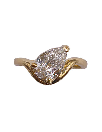 Anillo Compromiso Onda Pera Oro Amarillo Sancjewelry