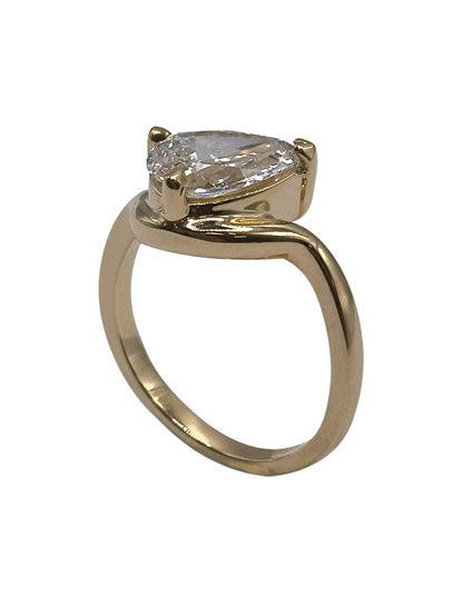 Anillo Compromiso Onda Pera Oro Amarillo Sancjewelry