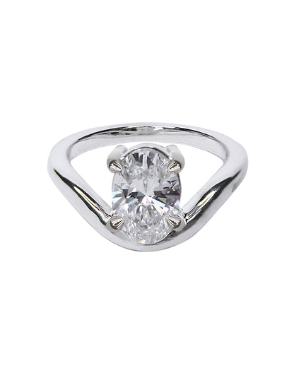 Anillo Compromiso Onda Oval Vertical Oro Blanco Sancjewelry