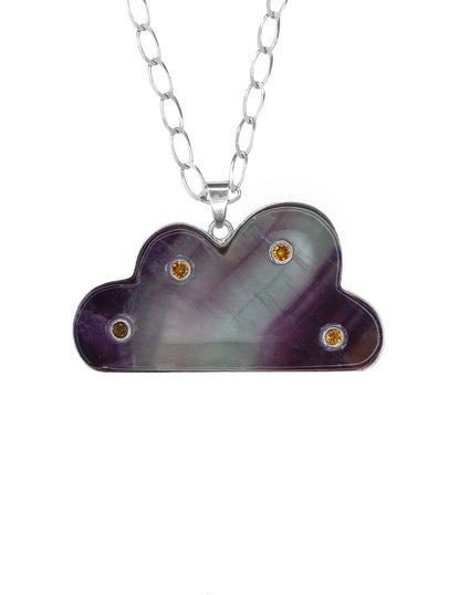 Collar Nube de plata .925 con piedra natural Fluorita e incrustaciones de citrinos sobre fondo neutro Sancjewelry