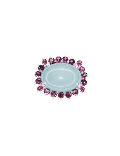 Anillo Raquel Calcedonia Azul y Rodolitas plata Sancjewelry 