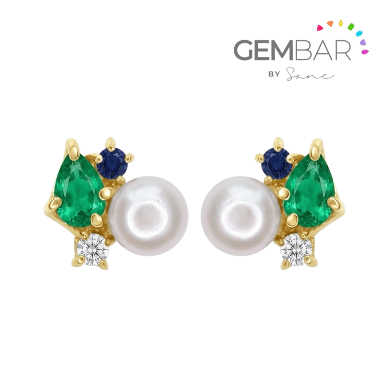 Aretes Angie en plata .925 con baño en oro amarillo de 14k o en rodio blanco con piedras naturales para personalizar en gembar