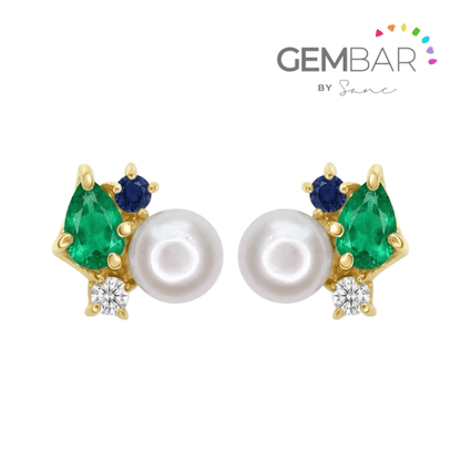 Aretes Angie en plata .925 con baño en oro amarillo de 14k o en rodio blanco con piedras naturales para personalizar en gembar