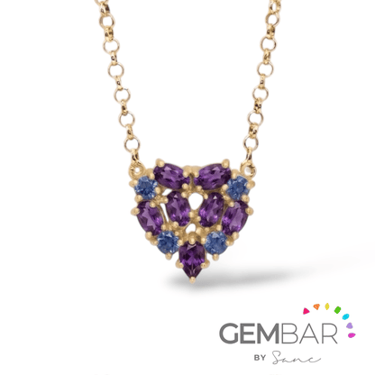 collar mini corazon para personalizar en plata .925 o con baño en oro de 14k con piedras naturales como esmeralda, zafiro azul, rubí.