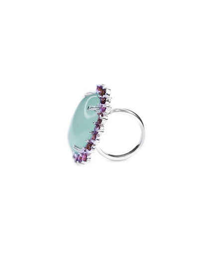 Anillo Raquel Calcedonia Azul y rodolitas plata Sancjewelry