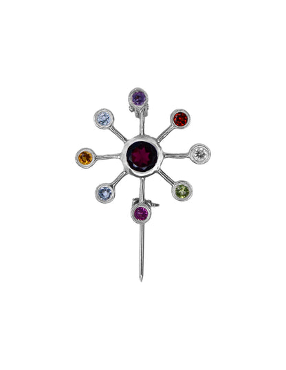 Pin Sol de plata con ganate y mix de piedras naturales SancJewelry