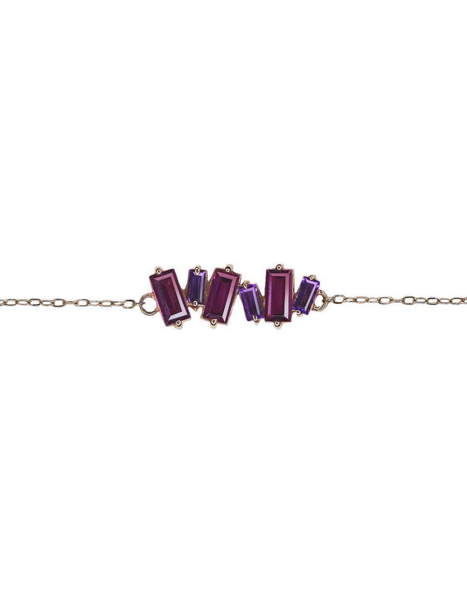 Pulsera Baguette Oro de 14K Amatista y Rodolita