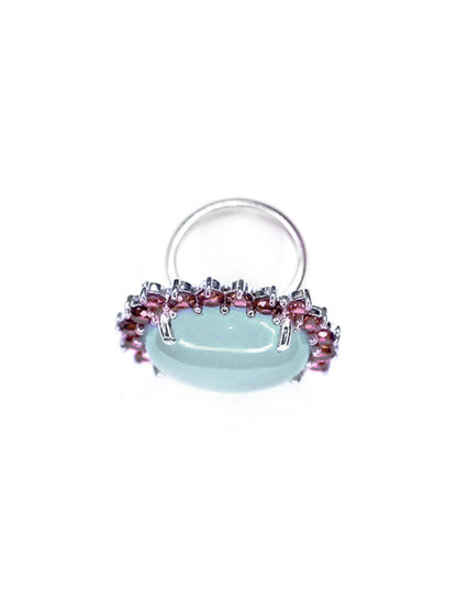Anillo Raquel Calcedonia Azull y rodolitas plata Sancjewelry