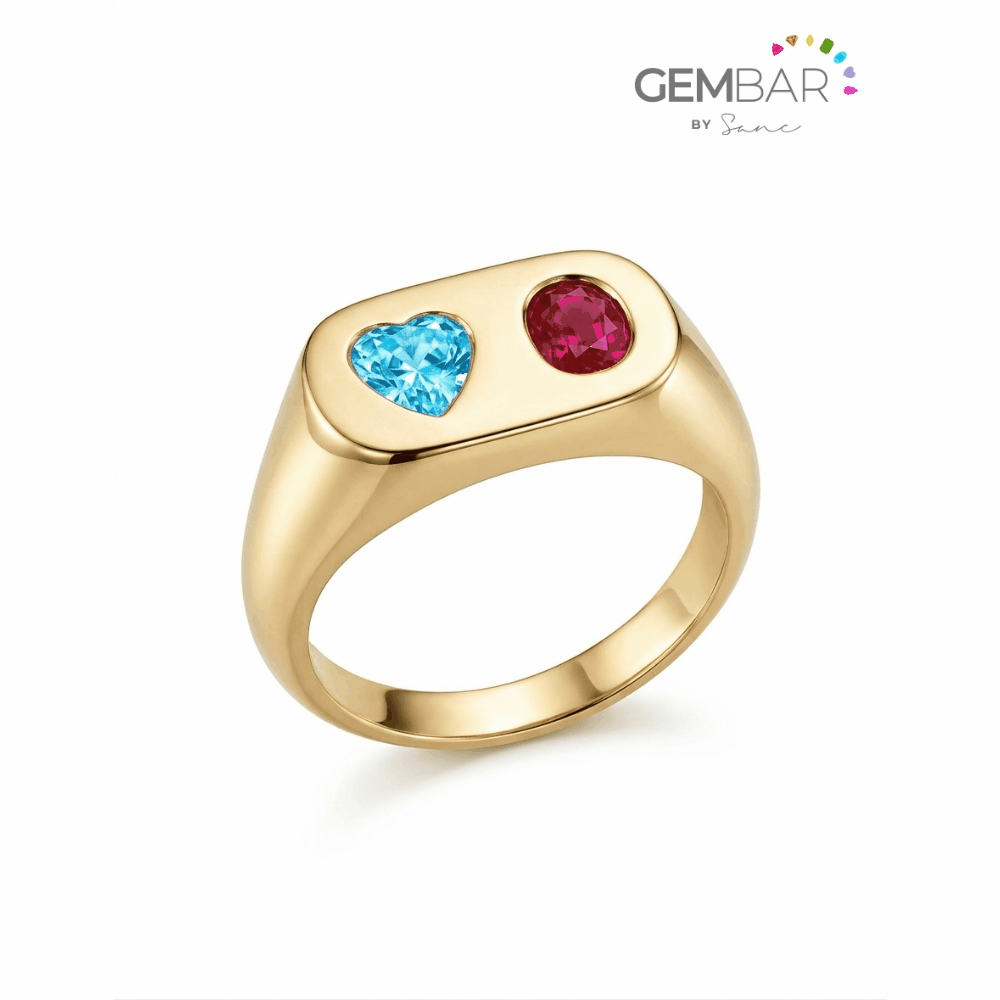 anillo pinky en oro con combinacion de piedras en diferentes colores