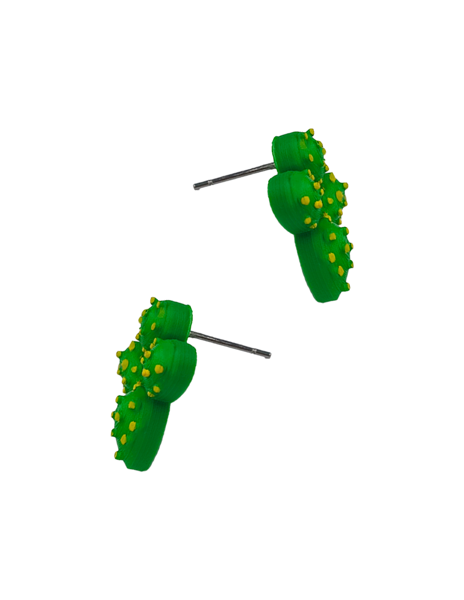 aretes nopales en pla color verde con poste de acero inoxidable y mariposa