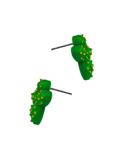 aretes nopales en pla color verde con poste de acero inoxidable y mariposa