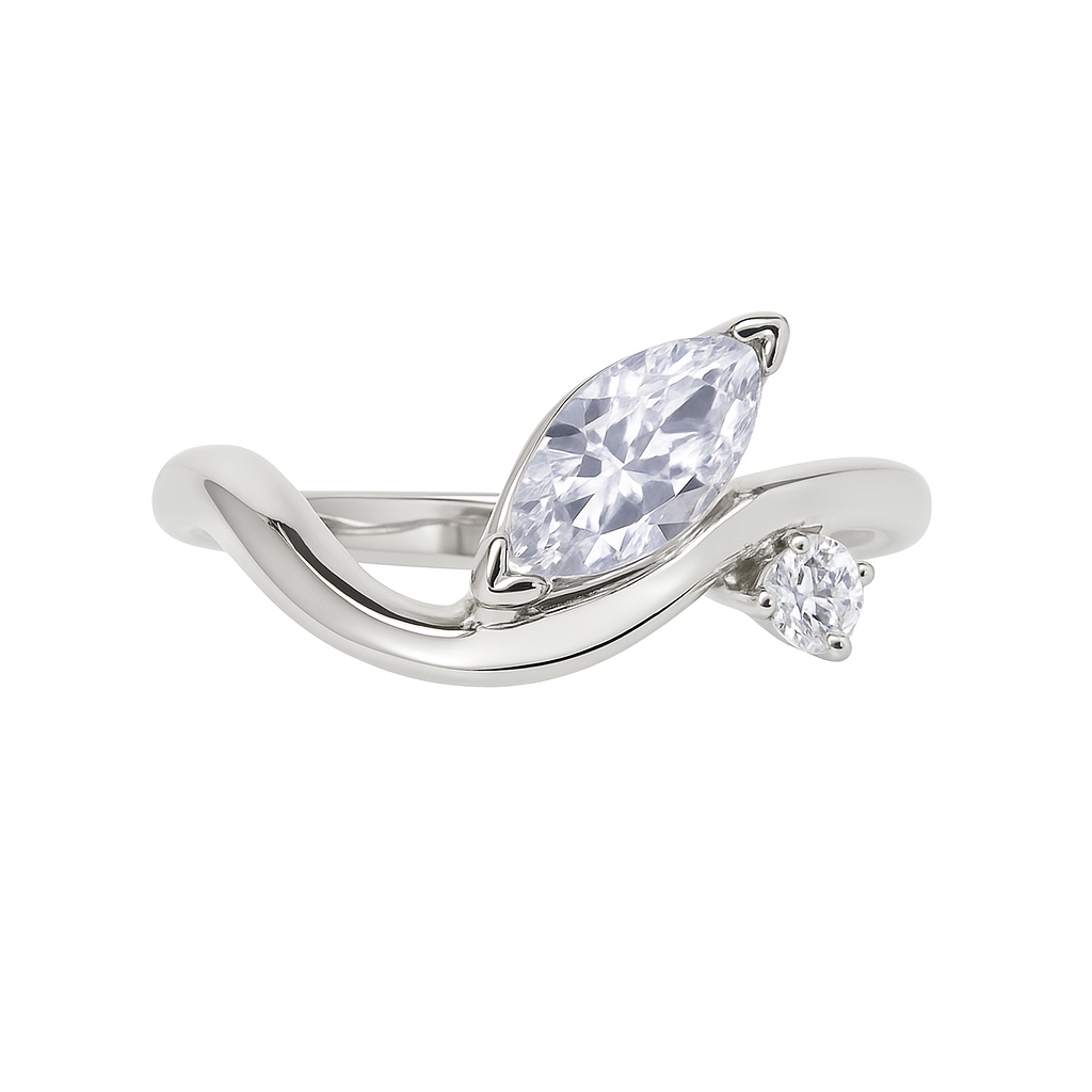Anillo Compromiso Onda Marquise Oro Blanco Sancjewelry